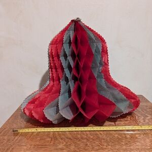 Pair of vintage MCM tissue paper honeycomb Christmas bells 18"